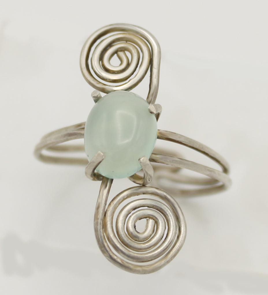 Ethereal Green Chalcedony Sterling Silver Ring - White Bear Black Wolf
