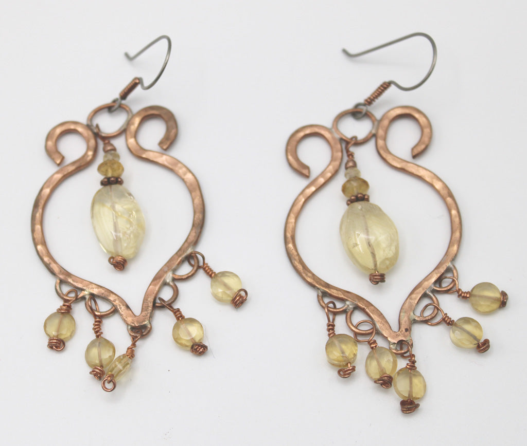 Citrine and Copper Dangle Chandelier Earrings - White Bear Black Wolf