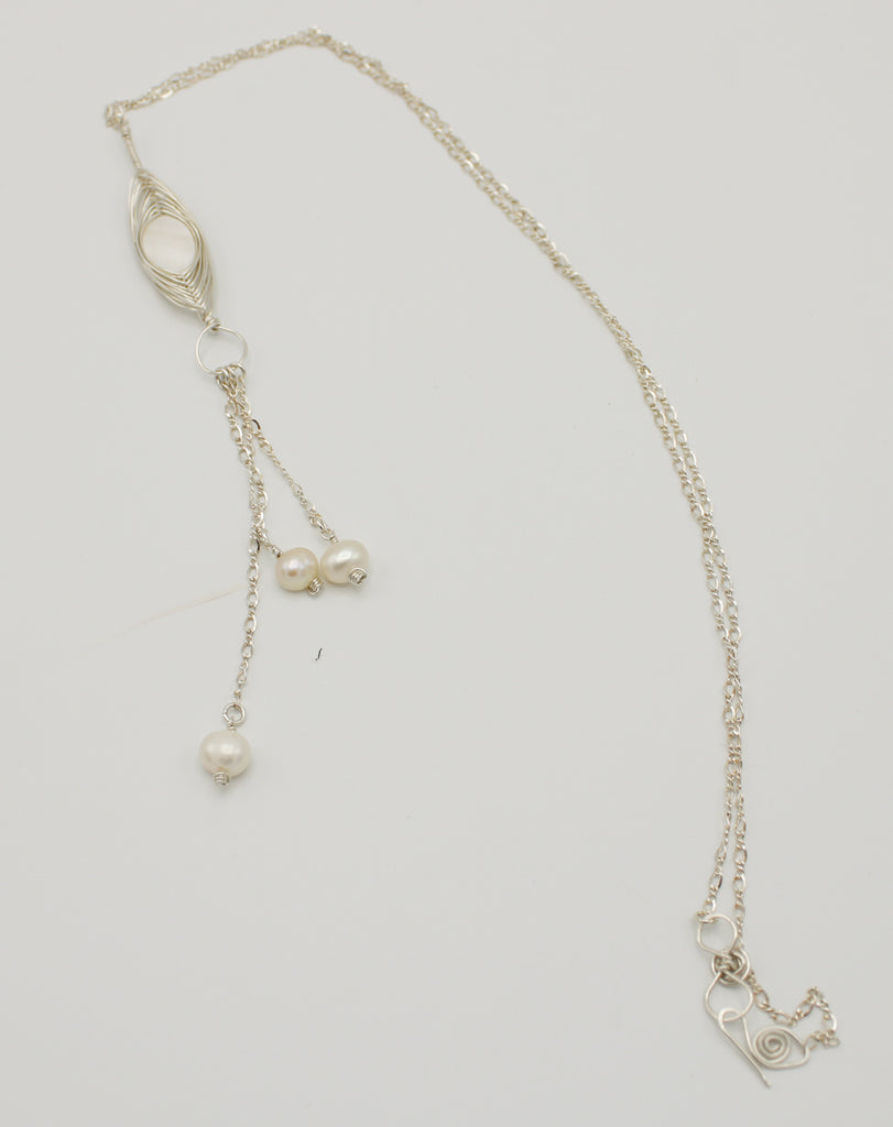 Silver Dripping Pearl Necklace - White Bear Black Wolf