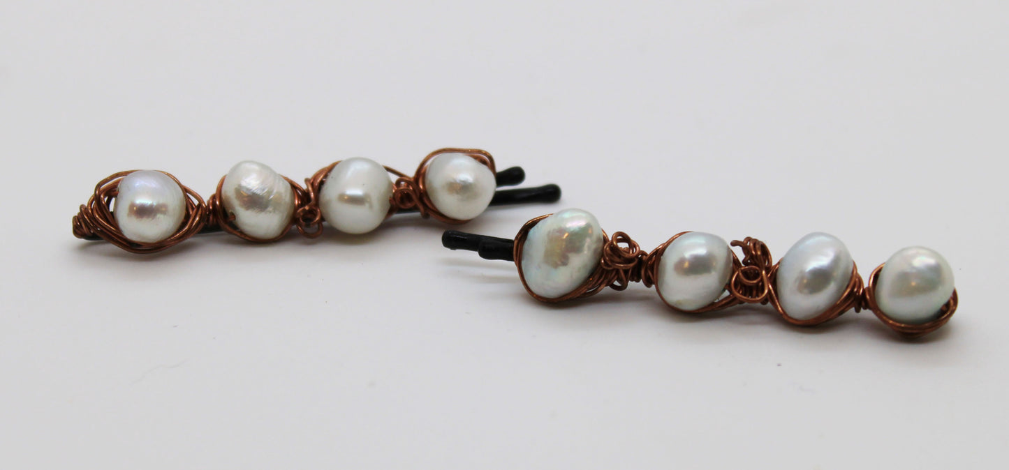 Freshwater Pearls and Copper hairpin - White Bear Black Wolf