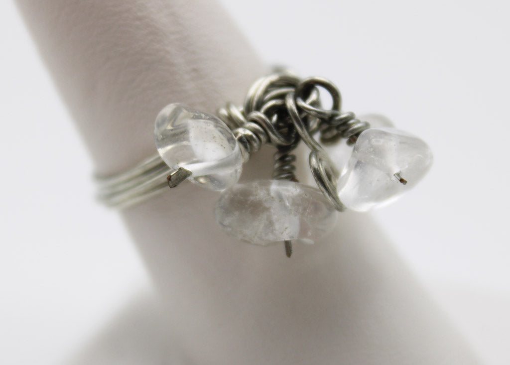 Gemstone Dangle Rings - White Bear Black Wolf