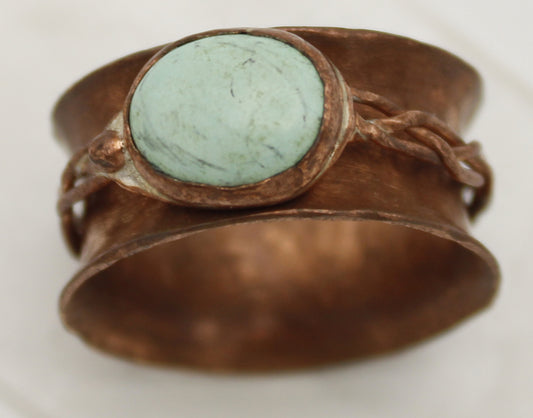 Turquoise and Copper Spinning Ring - White Bear Black Wolf