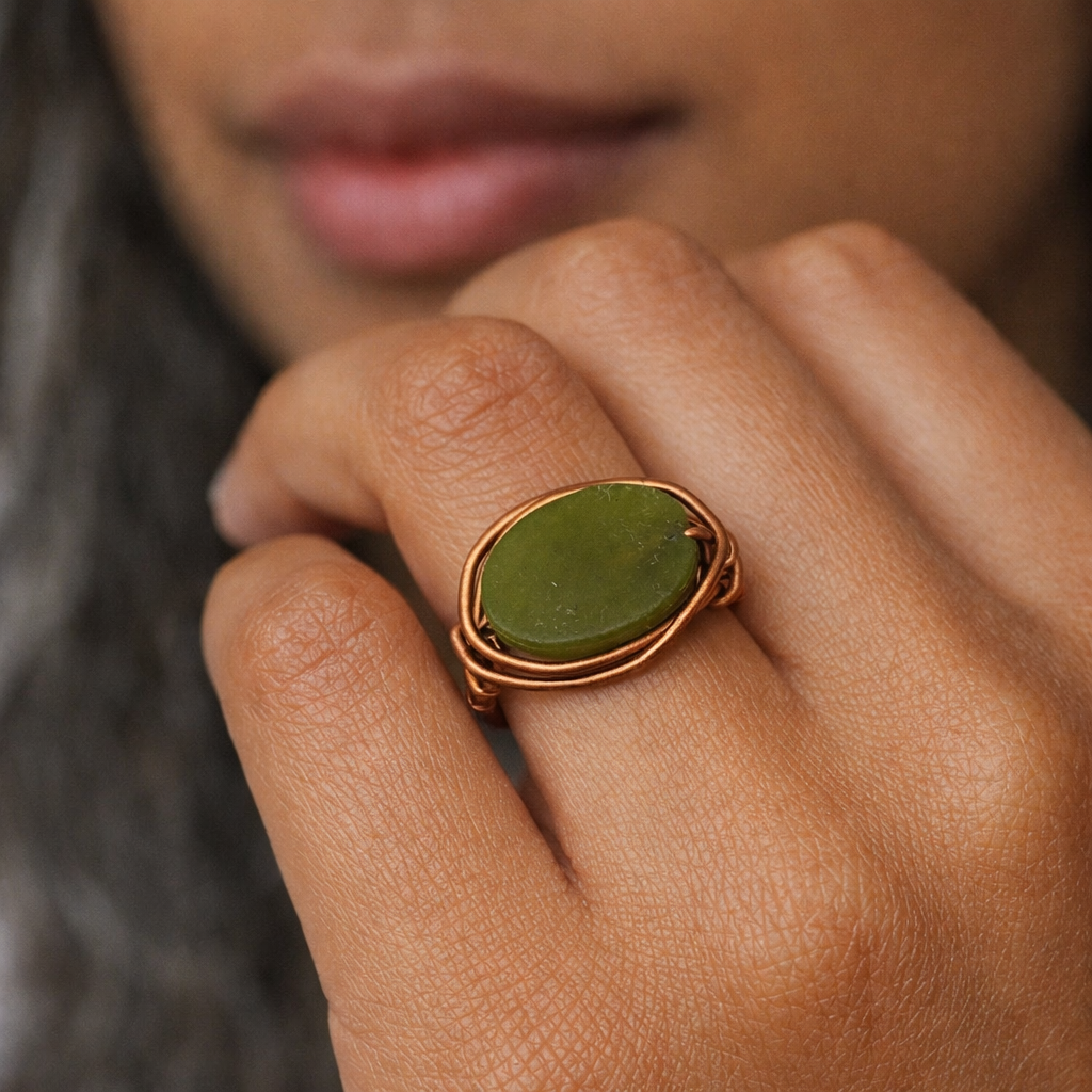 Verdant Harmony Copper Ring – Handcrafted Boho Jewelry