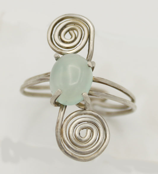 Ethereal Green Chalcedony Sterling Silver Ring - White Bear Black Wolf