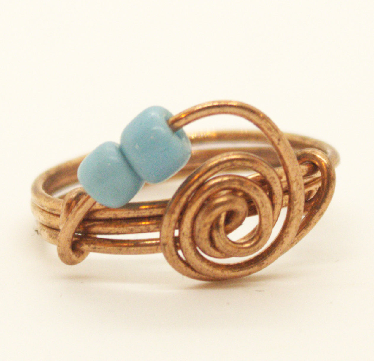 Skyseed Copper Spiral Fidget Ring Handmade Copper Spiral Ring with Blue Beads | Boho Wire-wrapped Jewelry