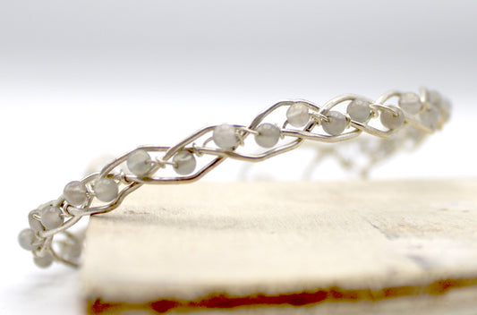 Sterling silver braided bracelet with moonstone - White Bear Black Wolf