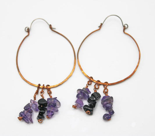 Copper Hoop with Amethyst Earrings - White Bear Black Wolf