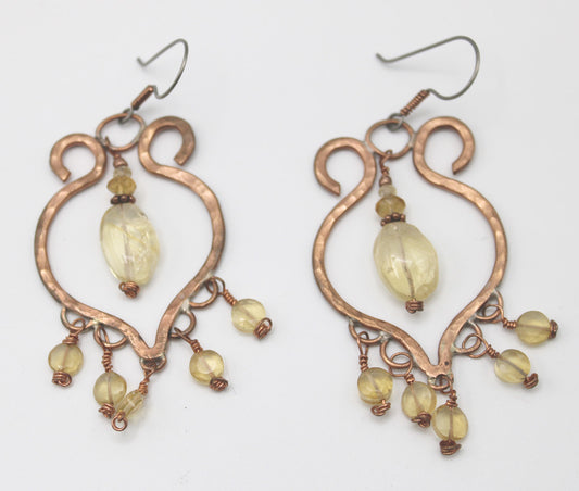 Citrine and Copper Dangle Chandelier Earrings - White Bear Black Wolf