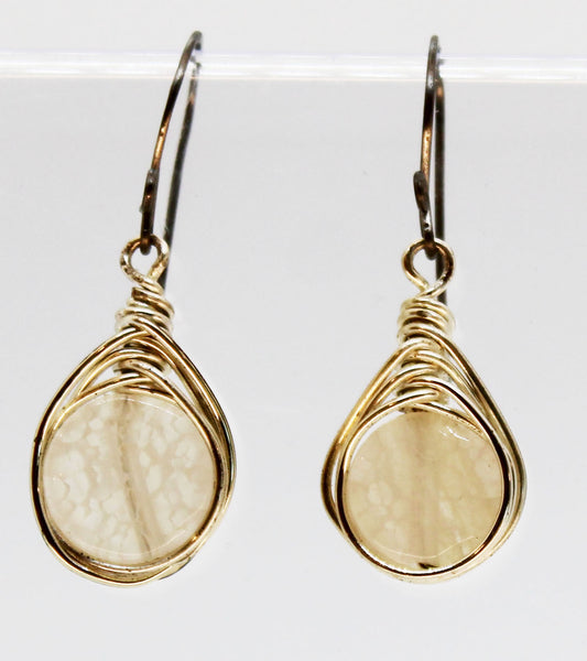 Crackle Agate Drop Earrings - White Bear Black Wolf