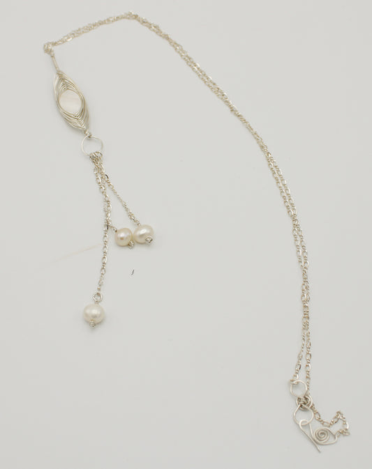 Silver Dripping Pearl Necklace - White Bear Black Wolf