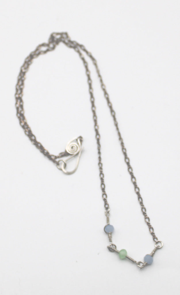 Minimalist Chalcedony and Sterling Silver Necklace - White Bear Black Wolf
