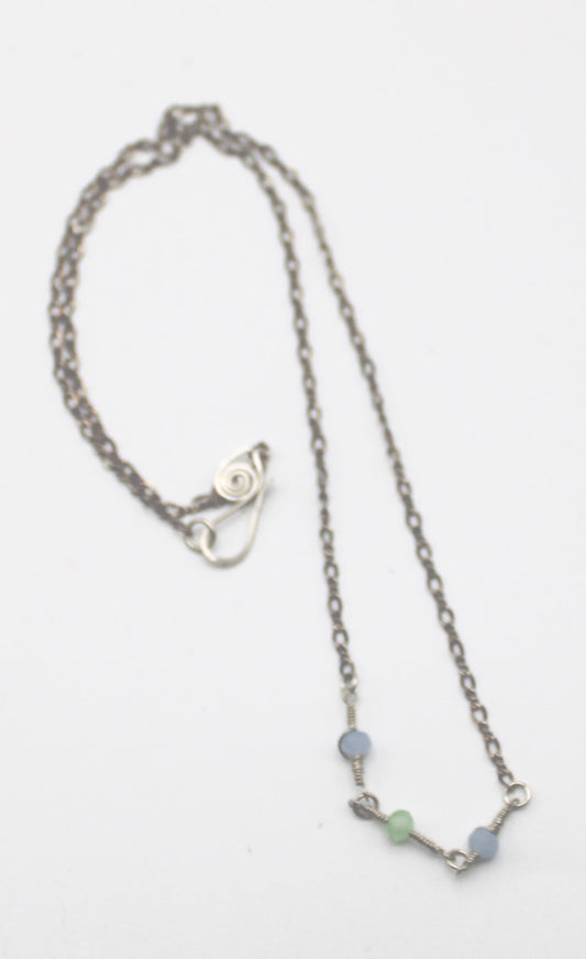 Minimalist Chalcedony and Sterling Silver Necklace - White Bear Black Wolf