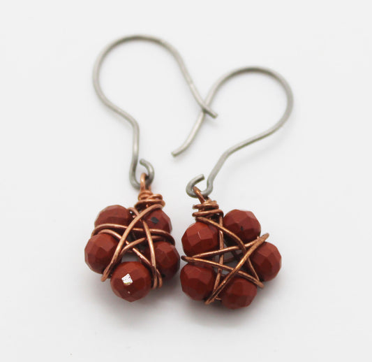 Red Jasper Pentacle Earrings - White Bear Black Wolf
