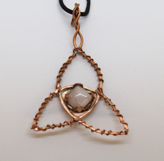 Triquetra and Rose Quartz Necklace - White Bear Black Wolf