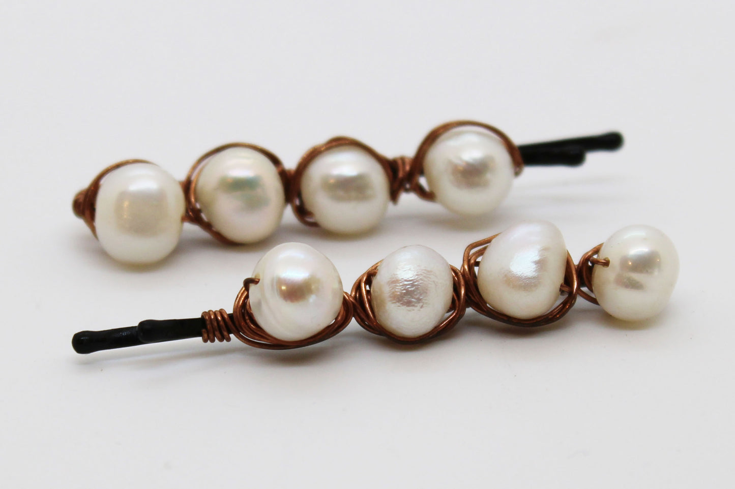 Freshwater Pearls and Copper hairpin - White Bear Black Wolf
