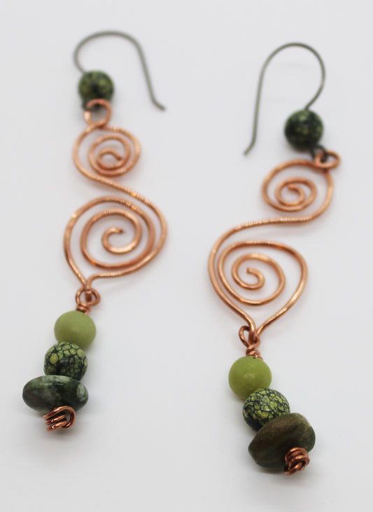 Wood Elf Spiral Earrings - White Bear Black Wolf
